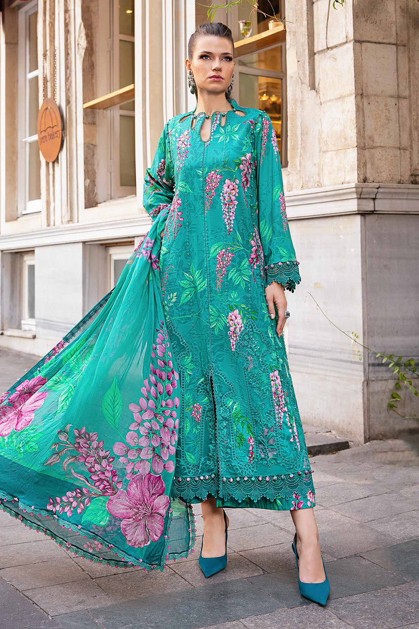 Maria.B M Print 3 Piece Unstitched Printed Linen Suit | MPT-2301-A