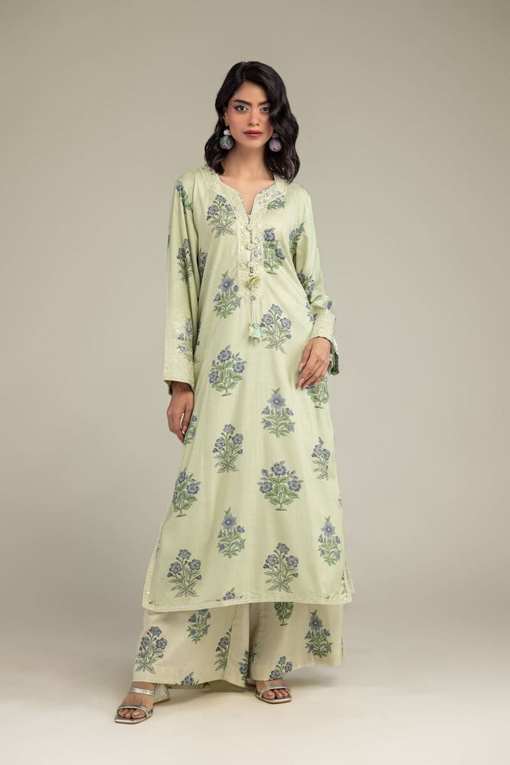 Raw Silk Floral Longline Kurta