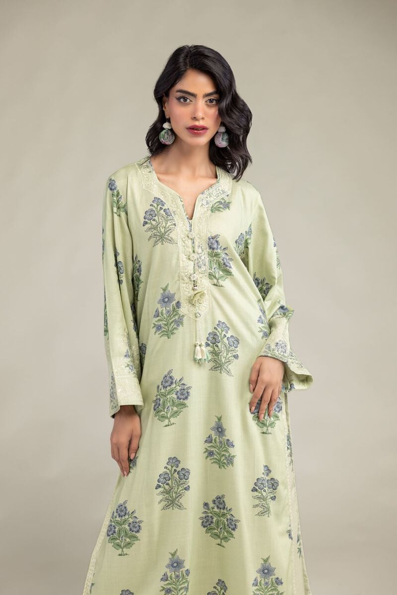 Raw Silk Floral Longline Kurta