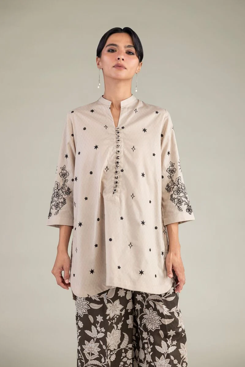 Embroidered | Cotton Dobby Beige Floral 2 pc