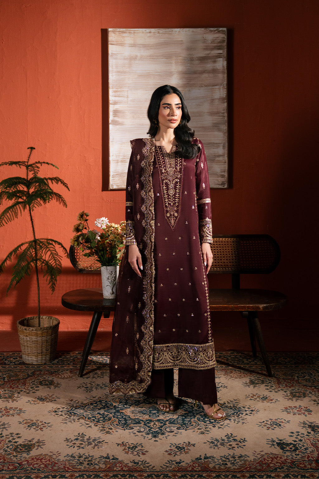 Raw Silk Embroidered Dress Pret