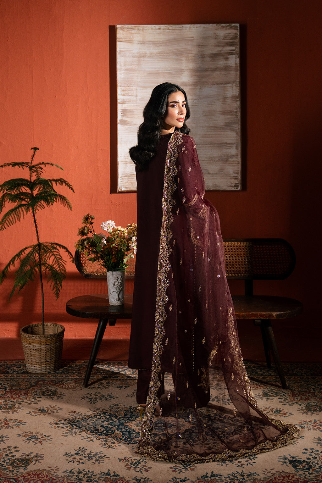 Raw Silk Embroidered Dress Pret