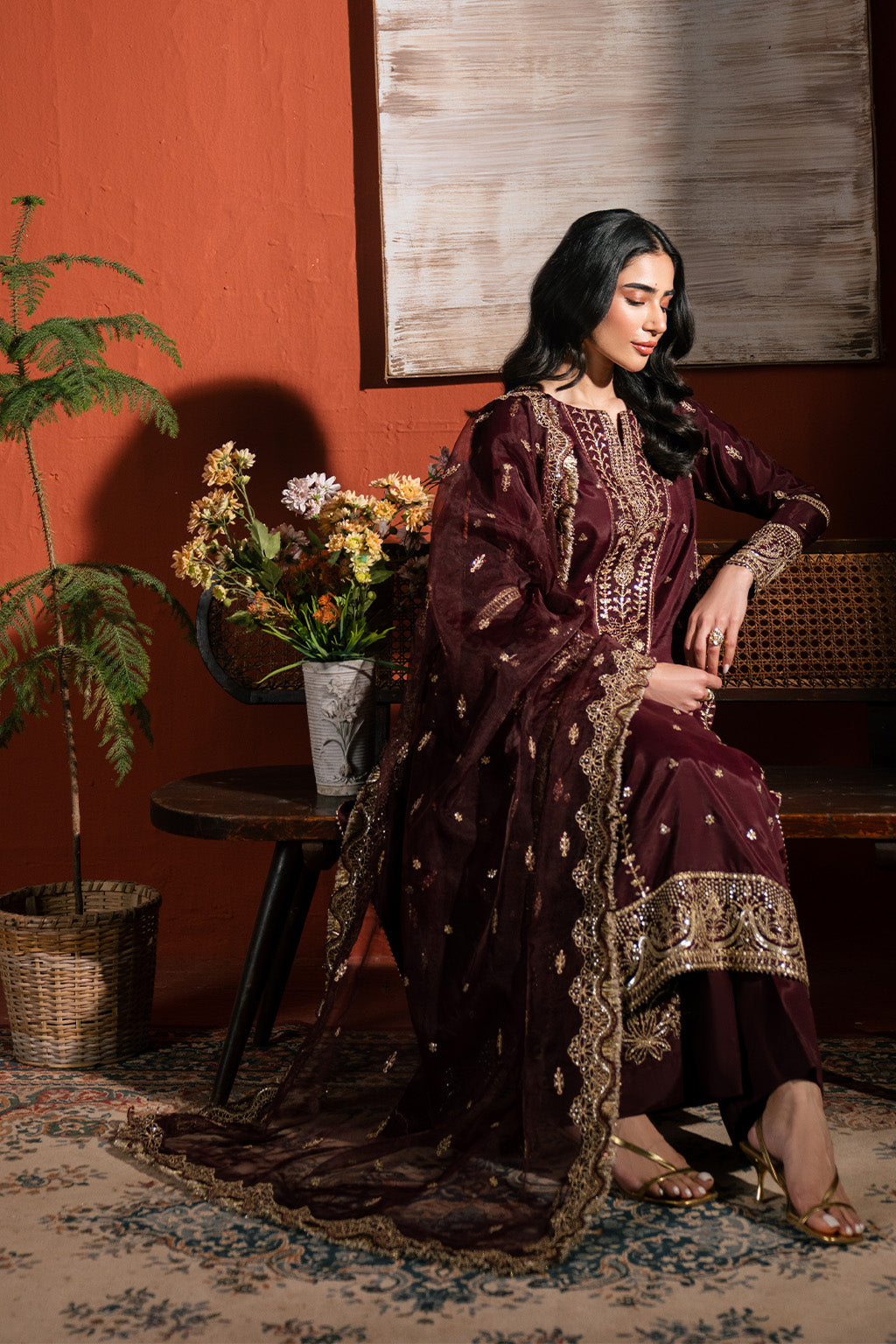 Raw Silk Embroidered Dress Pret