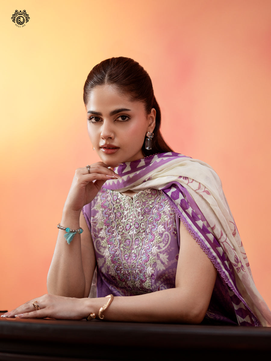 3-Piece Unstitched Embroidered Dress