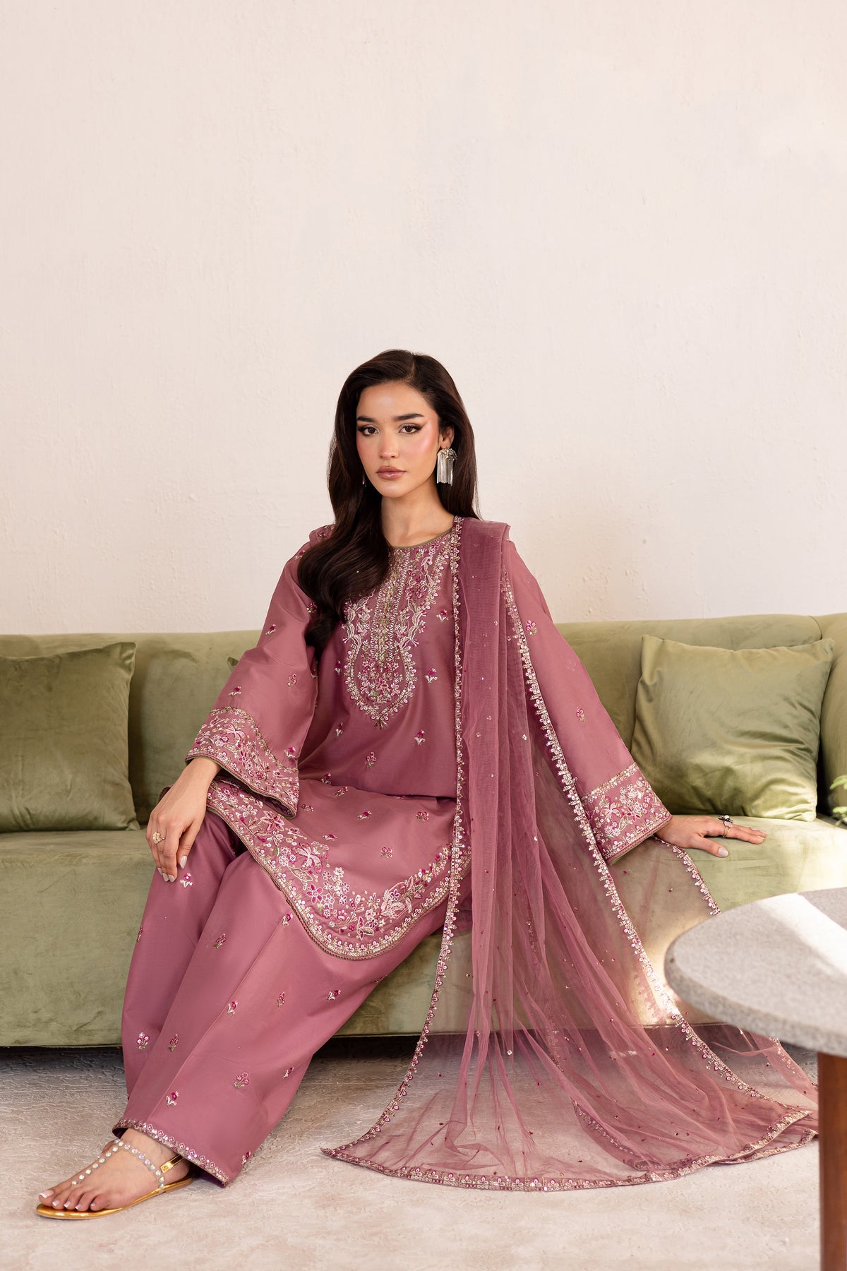 Ashlyn 3Pc - Embroidered Solid Dress