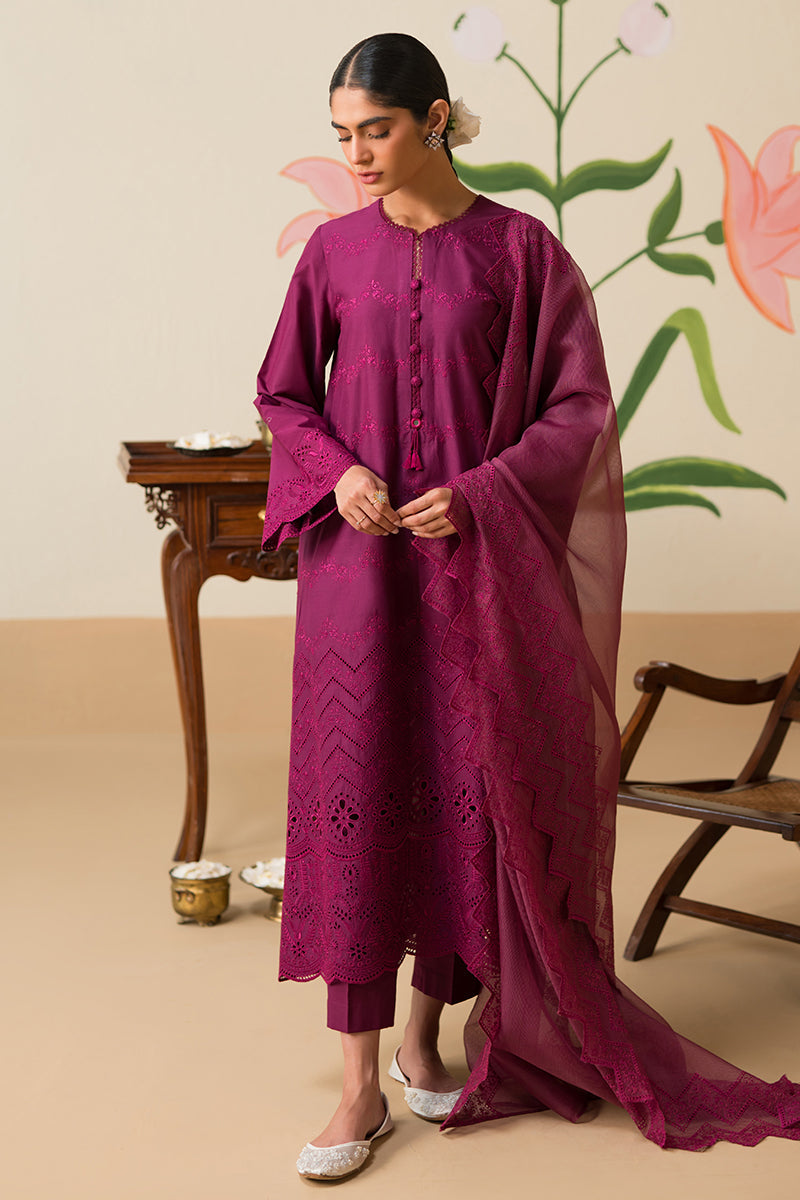 CROSS STITCH CHIKANKARI LAWN-PLUM PARFAIT