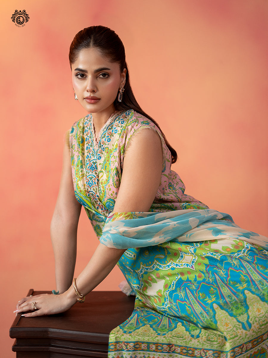 3-Piece Unstitched Embroidered Dress