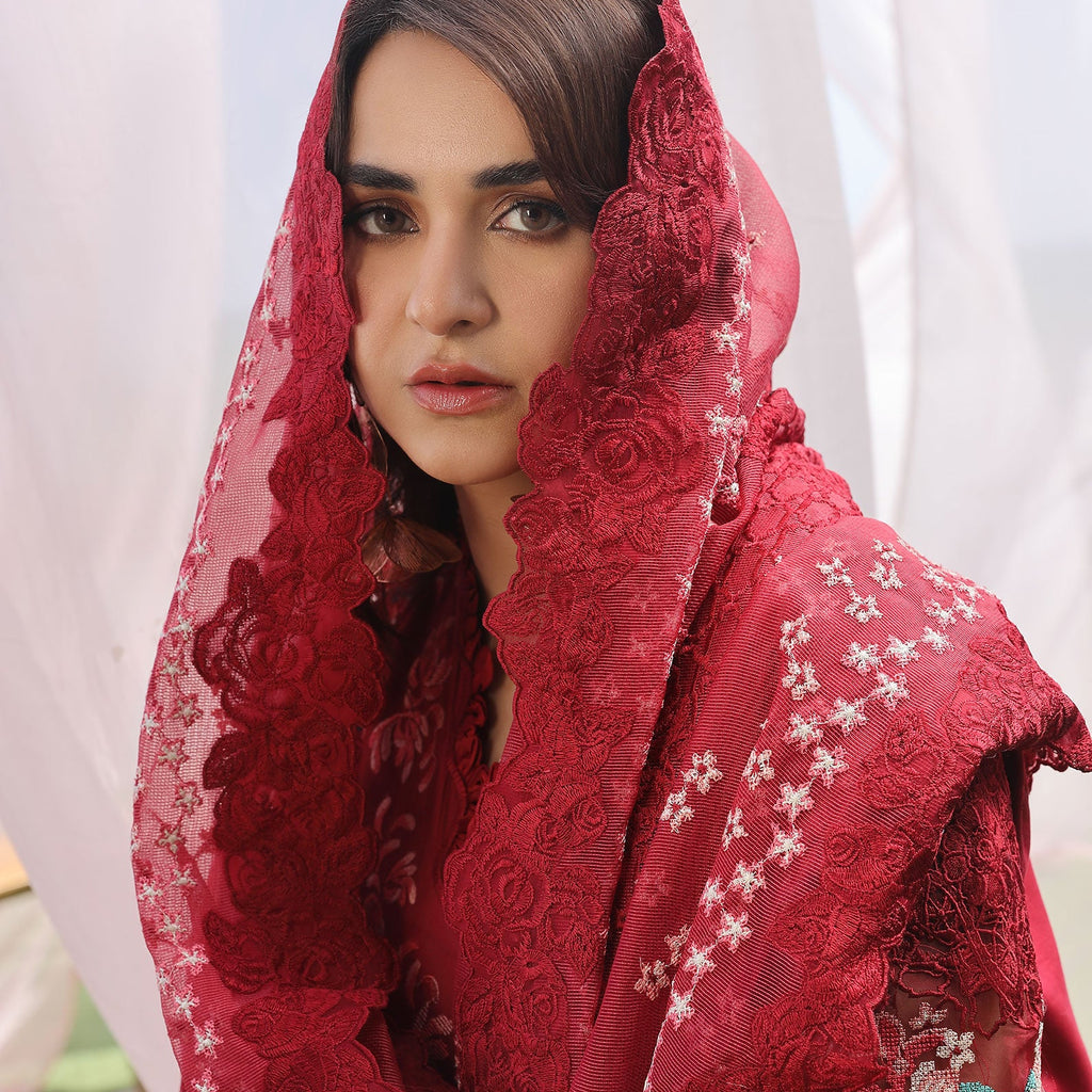 MARYAM HUSSAIN LUXURY LAWN-CRIMSON