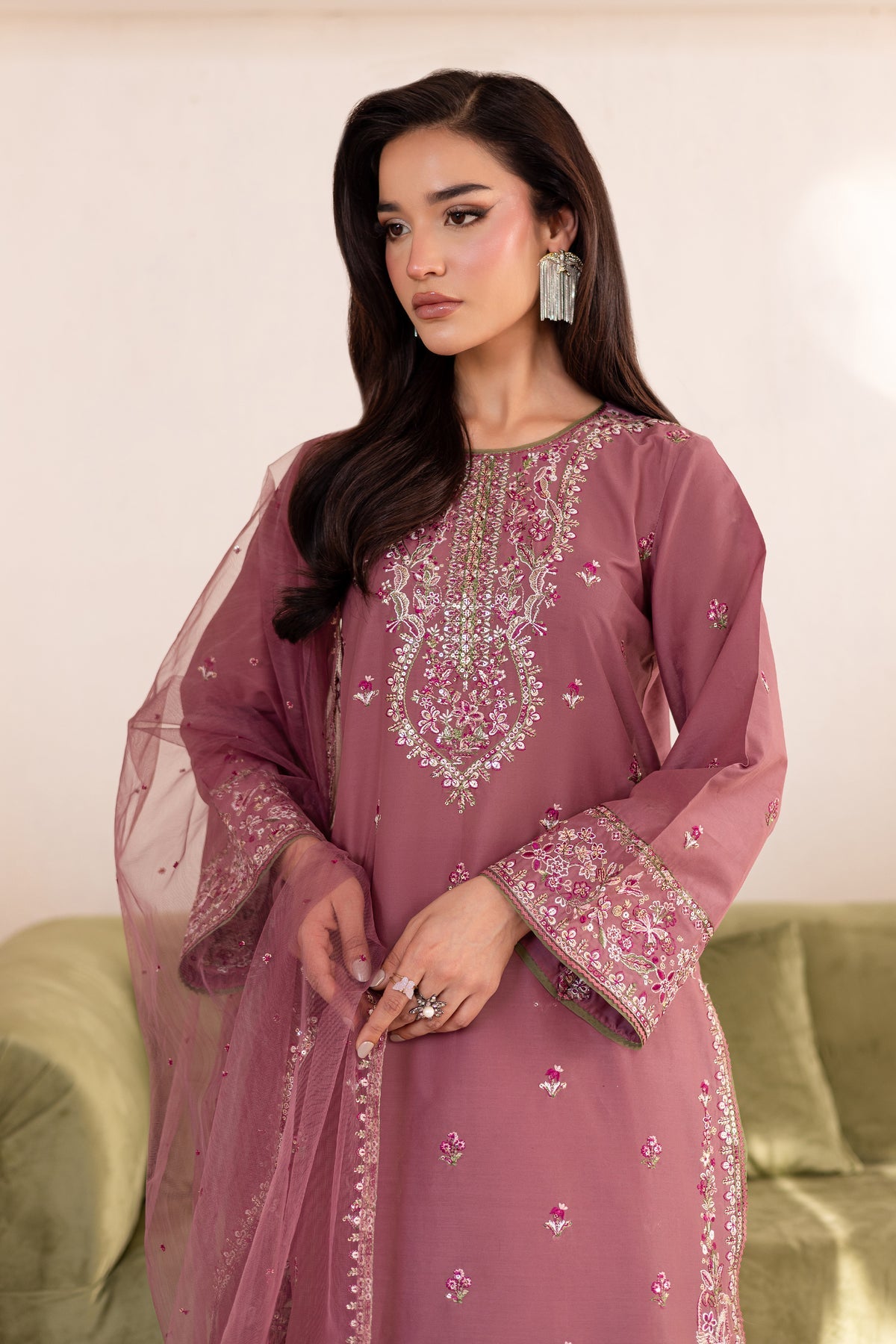 Ashlyn 3Pc - Embroidered Solid Dress