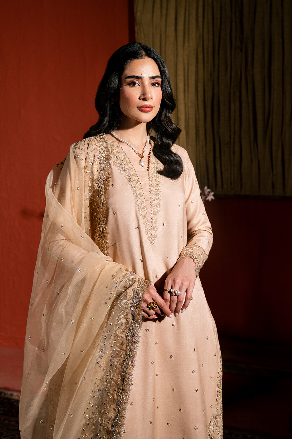 Raw Silk Embroidered Dress Pret