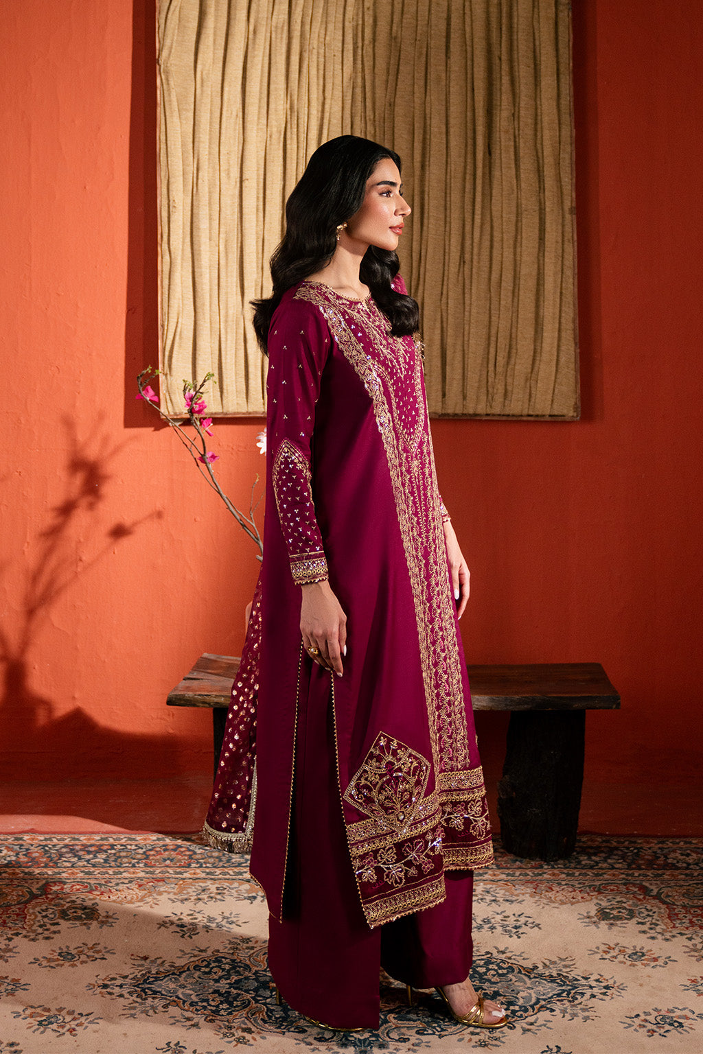 Raw Silk Embroidered Dress Pret