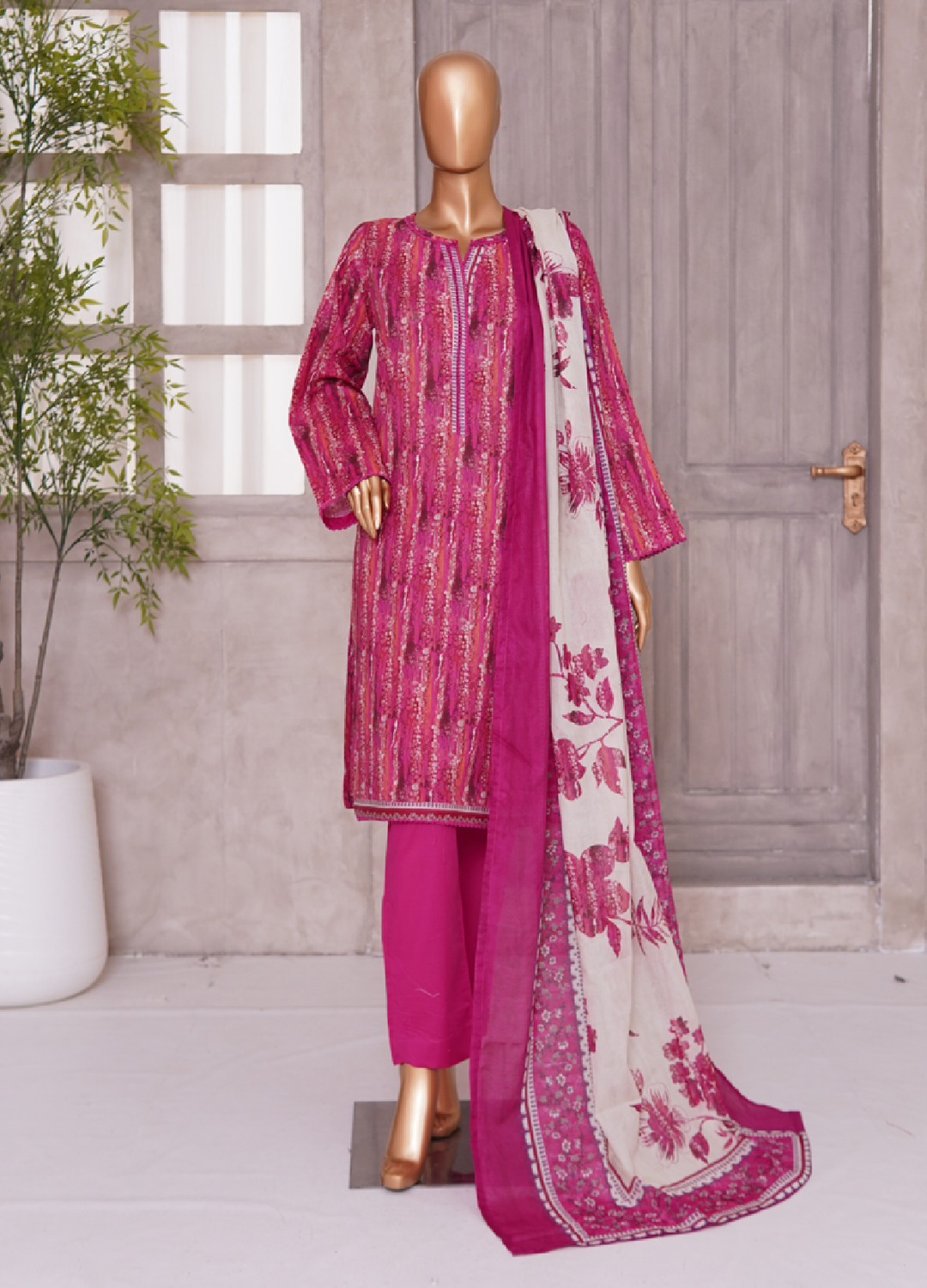 3 Piece Printed Stitched Suit