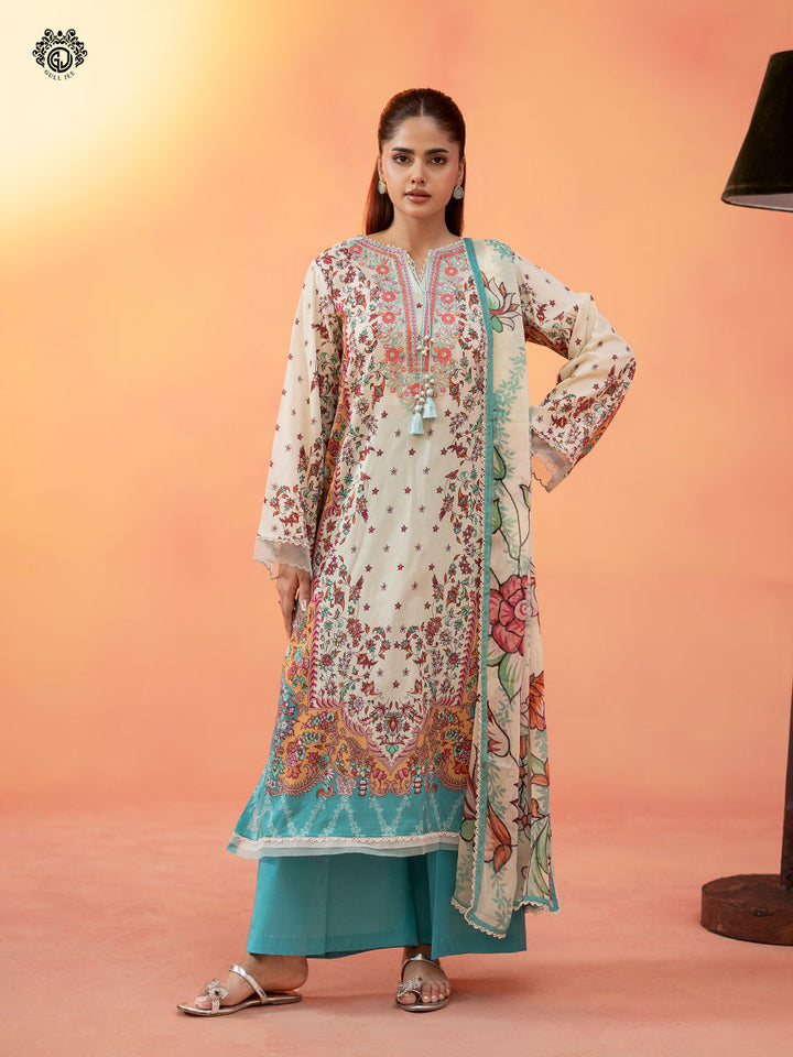 3-Piece Unstitched Embroidered Dress