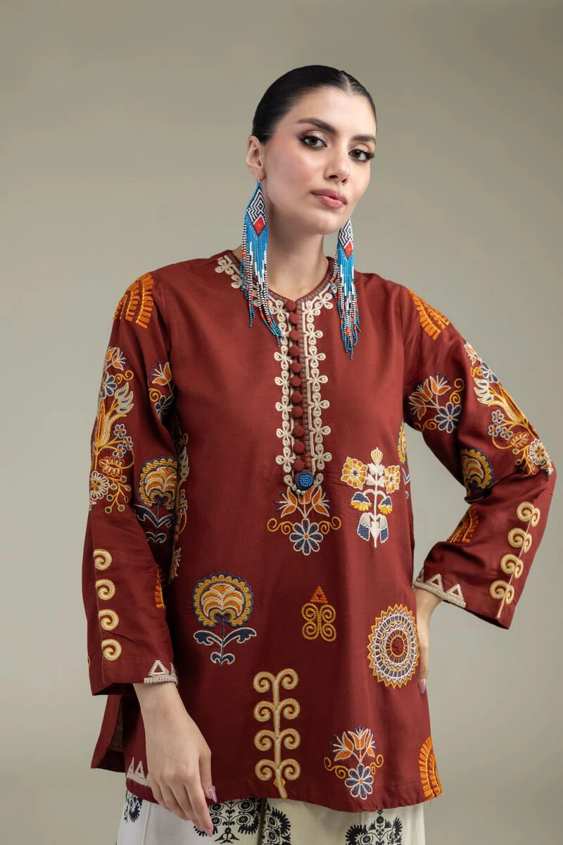 Embroidered | Raw Silk Rust Silk 3 Pc
