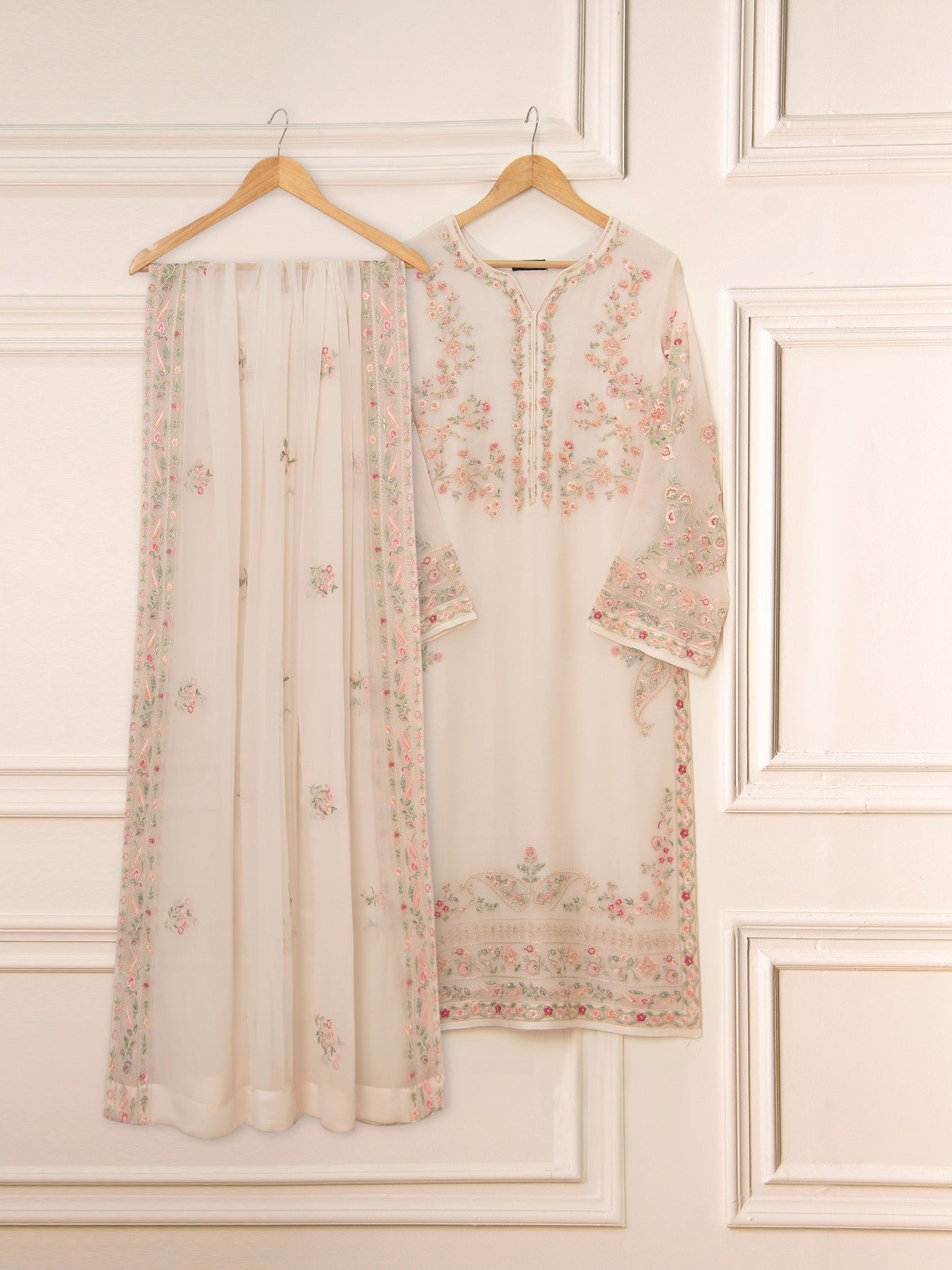 3 Piece - Pure Chiffon Embroidered Suit