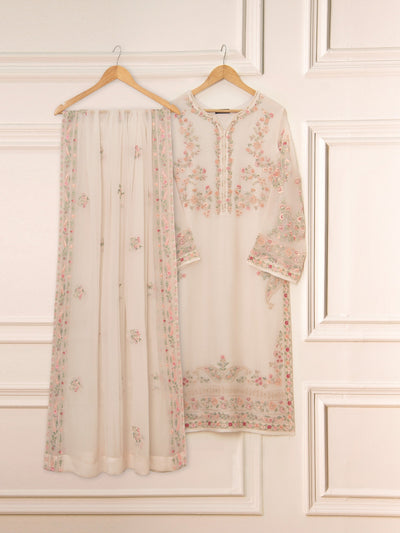 3 Piece - Pure Chiffon Embroidered Suit
