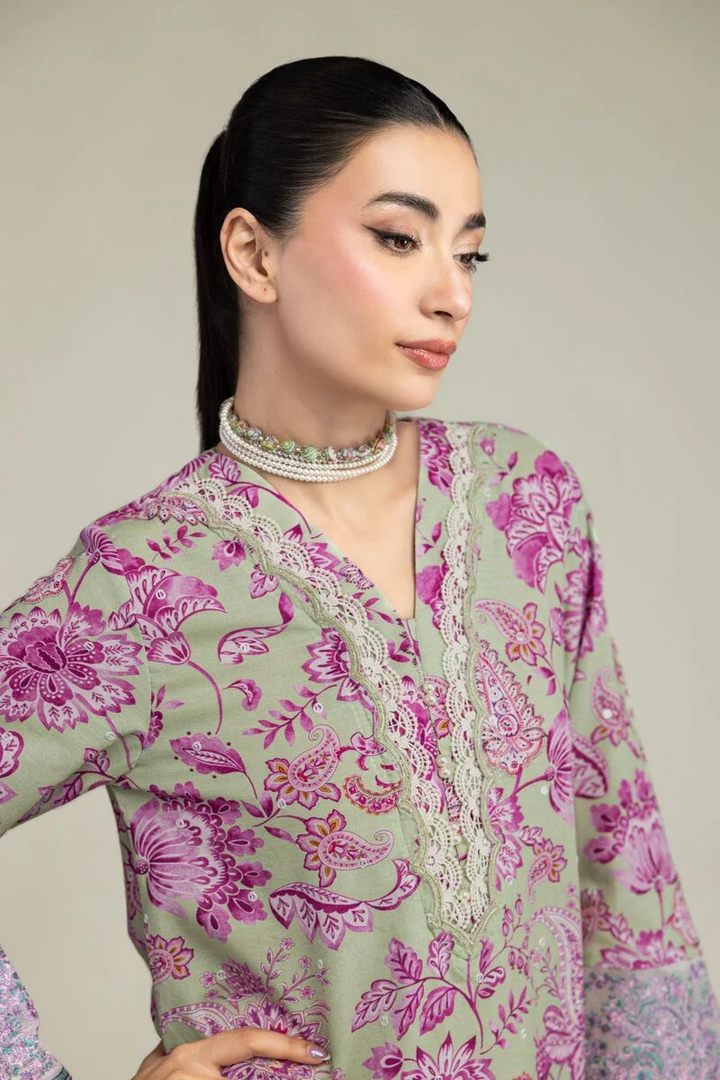 Embroidered | Raw Silk Floral Longline Kurta