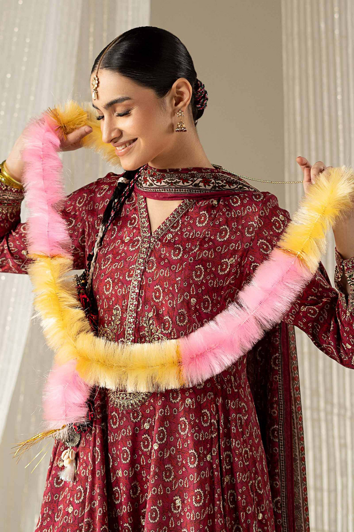 3 Piece Embroidered Raw Silk  ready Suit
