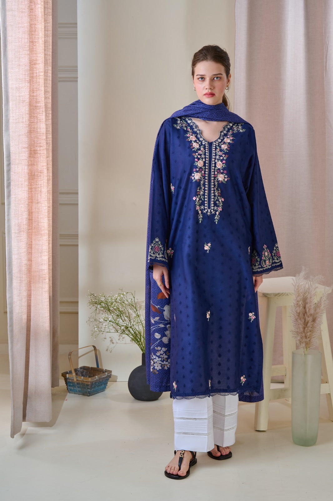 Aghanoor|| Embroidered Jacquard Shirt S110157