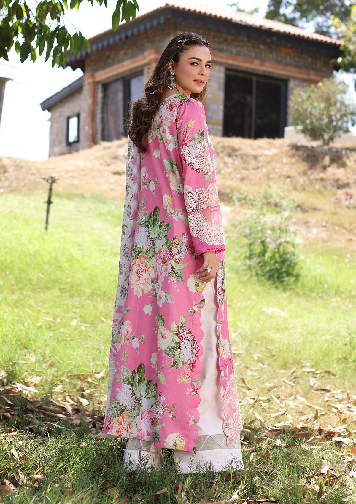 ELAF PRINT CHIKANKARI - PINK MUSE