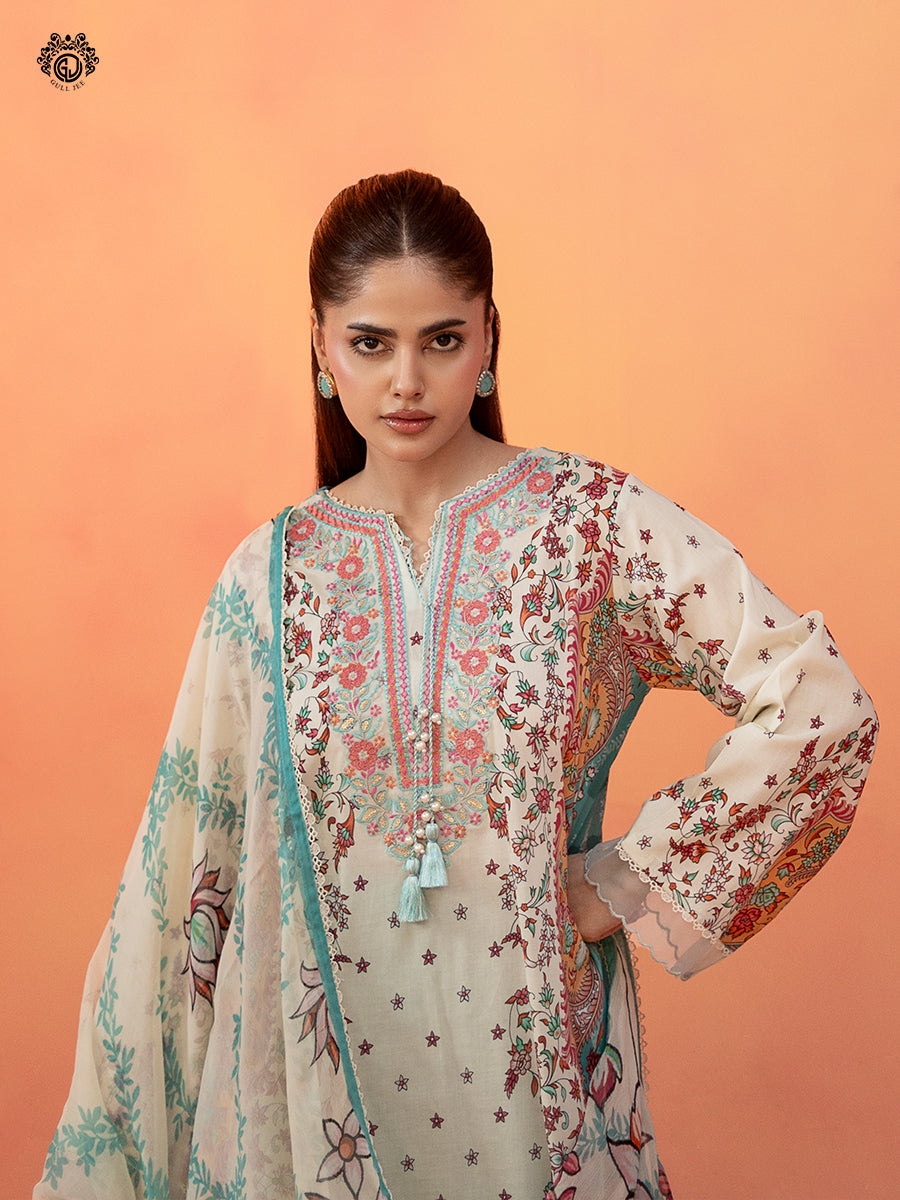 3-Piece Unstitched Embroidered Dress