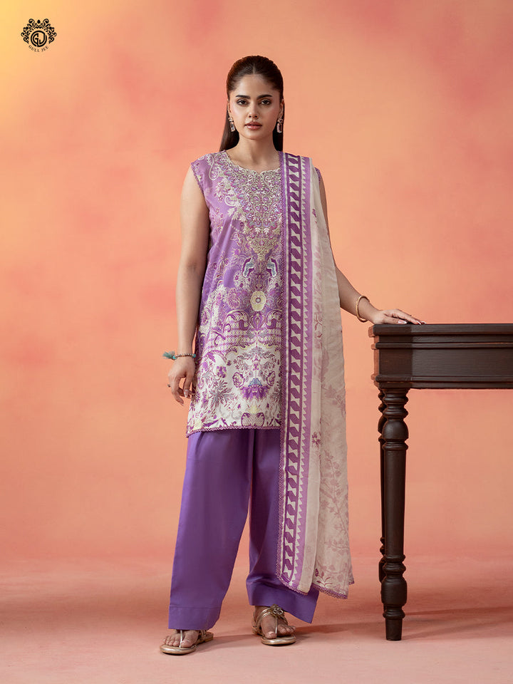 3-Piece Unstitched Embroidered Dress