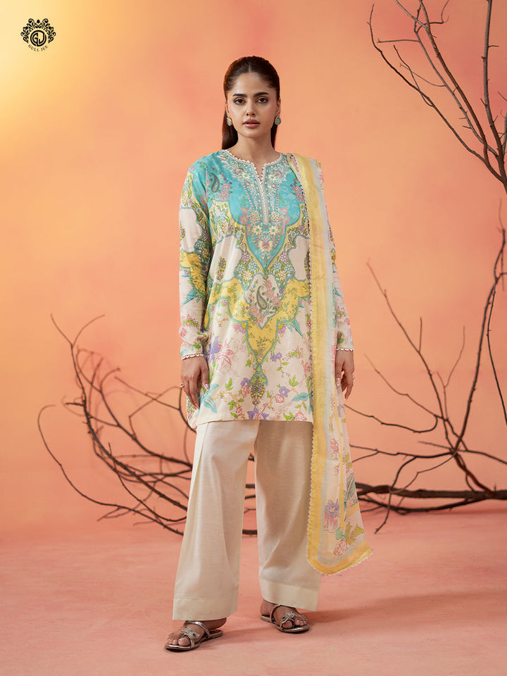 3-Piece Unstitched Embroidered Dress