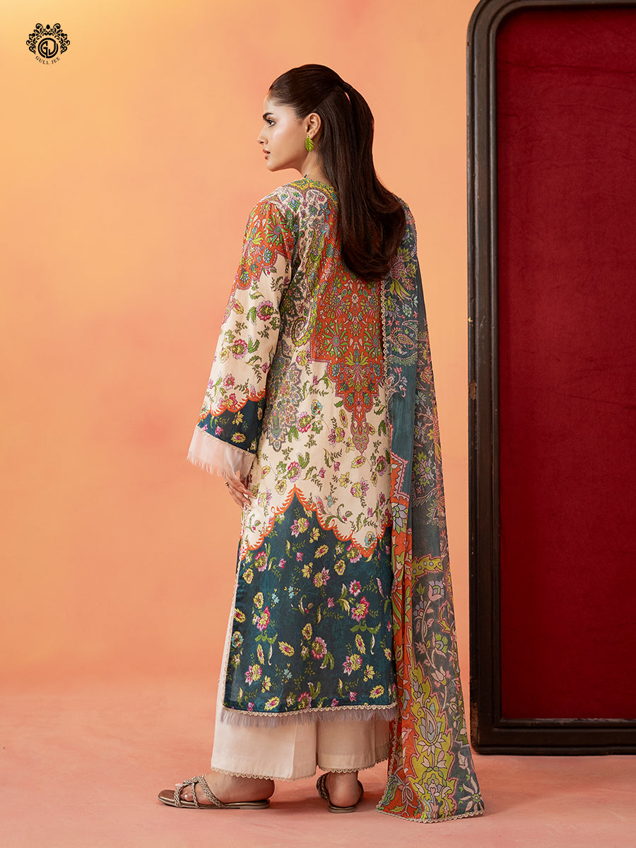 3-Piece Unstitched Embroidered Dress