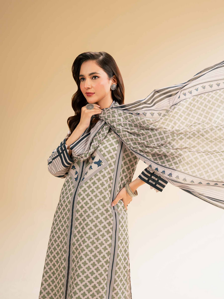 Unstitched Printed Embroidered 3 Piece Suit
