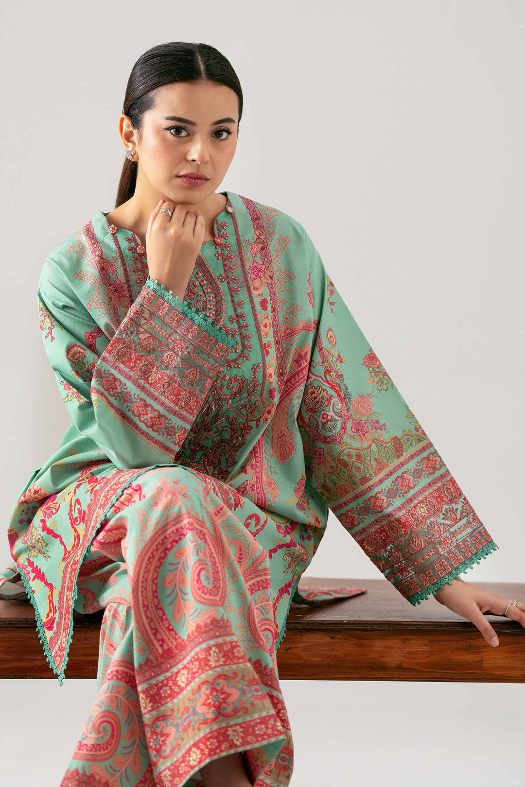 2 Piece - Digital Printed Embroidered Suit