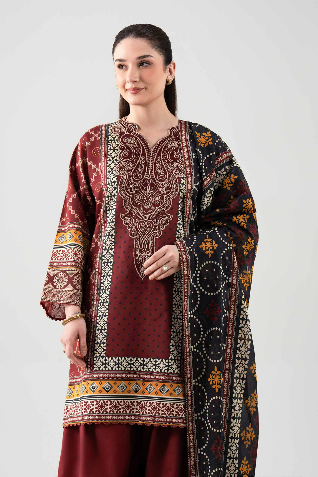 3 Piece - Digital Printed Embroidered Suit