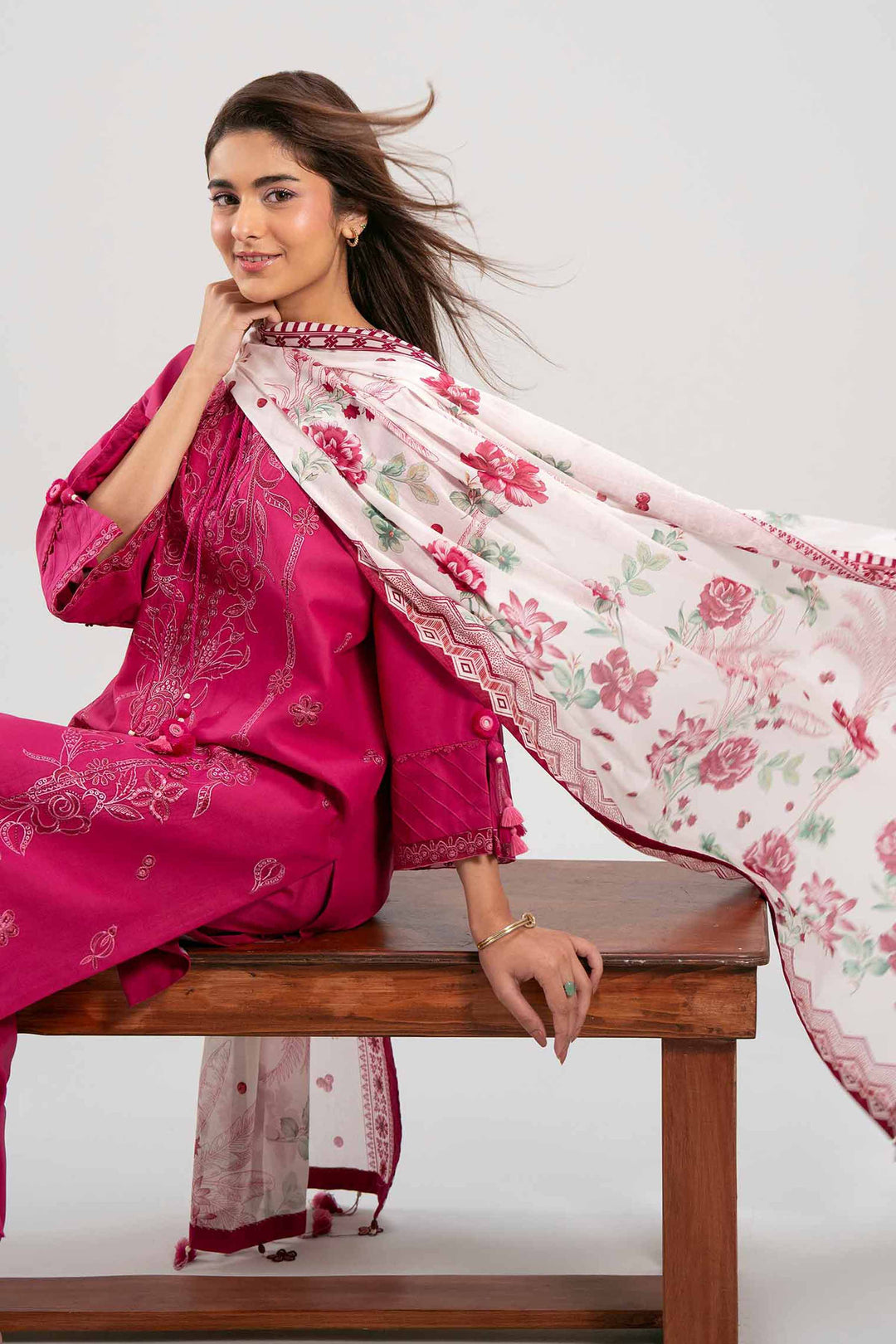 3 Piece - Printed Embroidered Suit