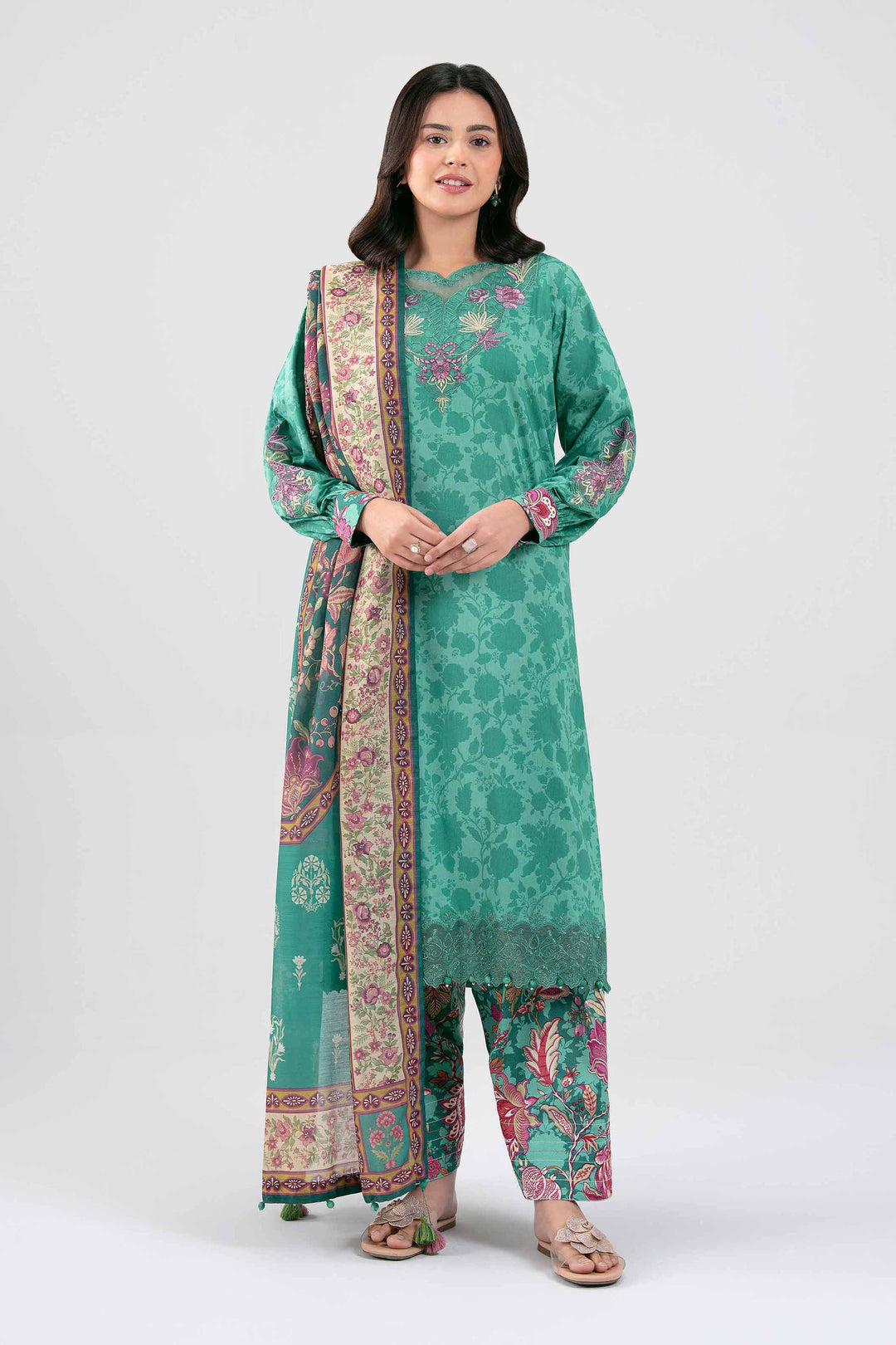 3 Piece - Digital Printed Embroidered Suit