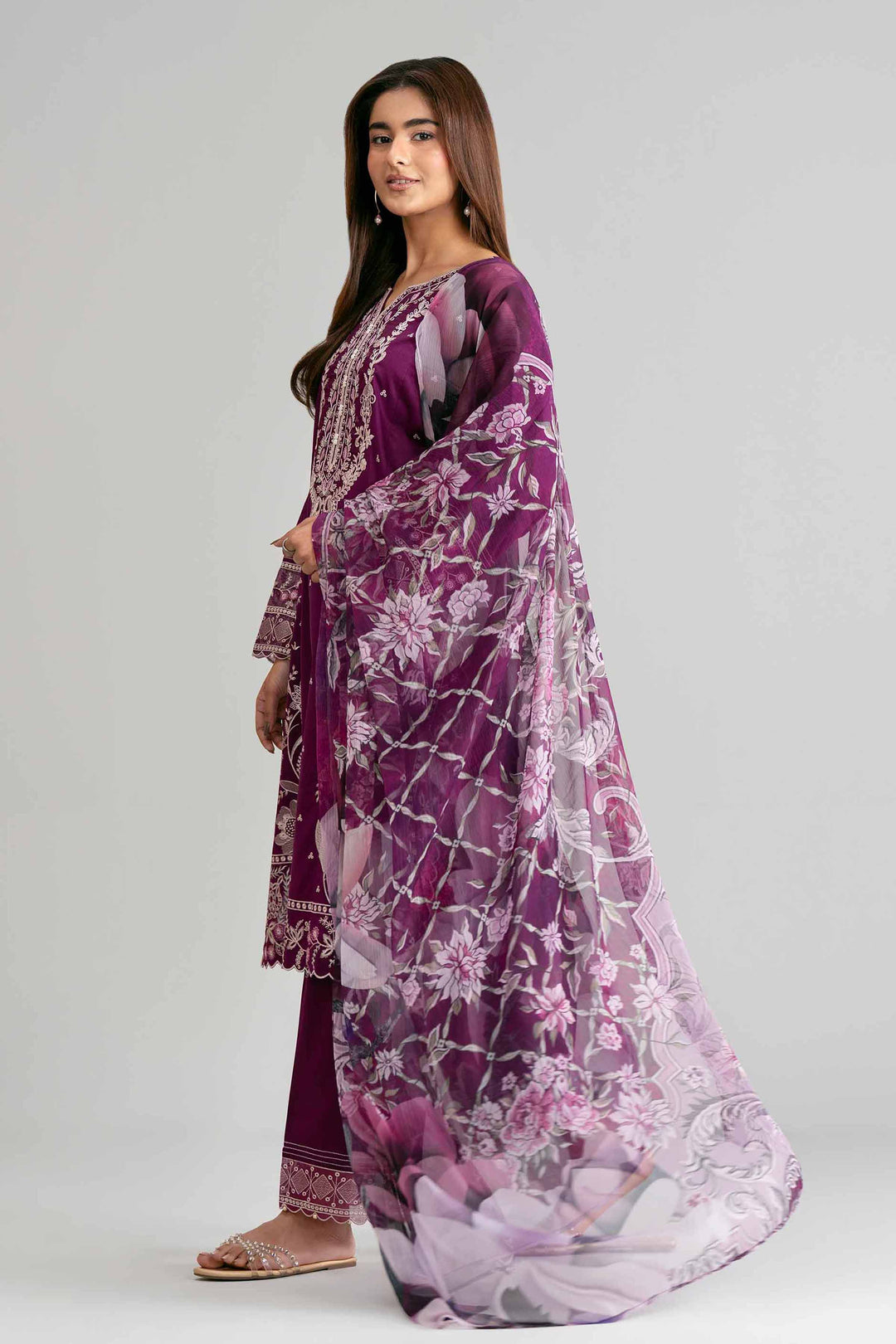 3 Piece - Digital Printed Embroidered Suit