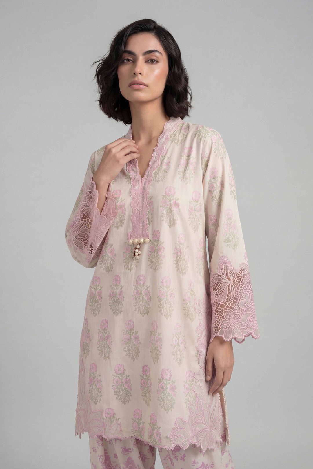 2 Piece - Printed Embroidered Suit