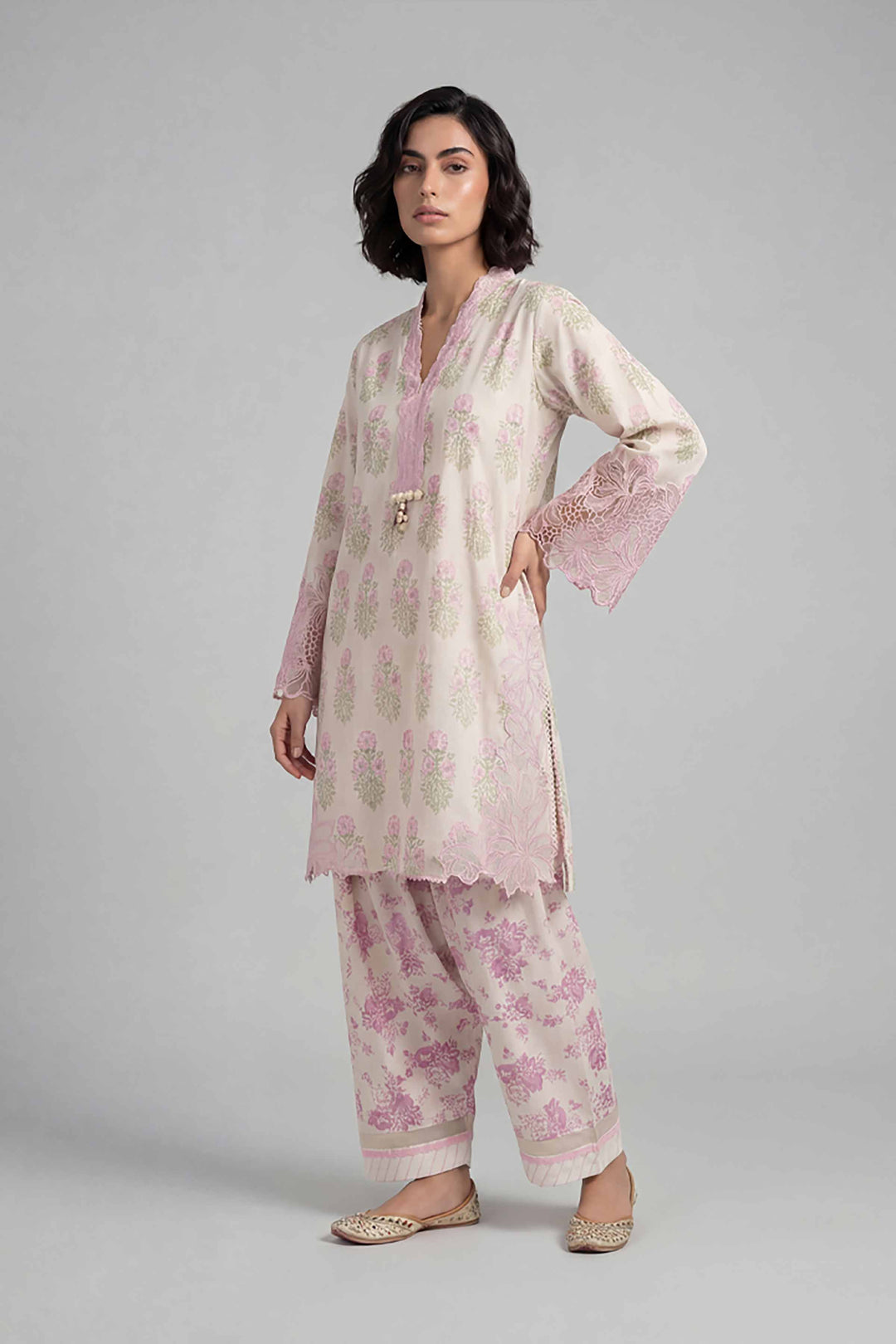 2 Piece - Printed Embroidered Suit
