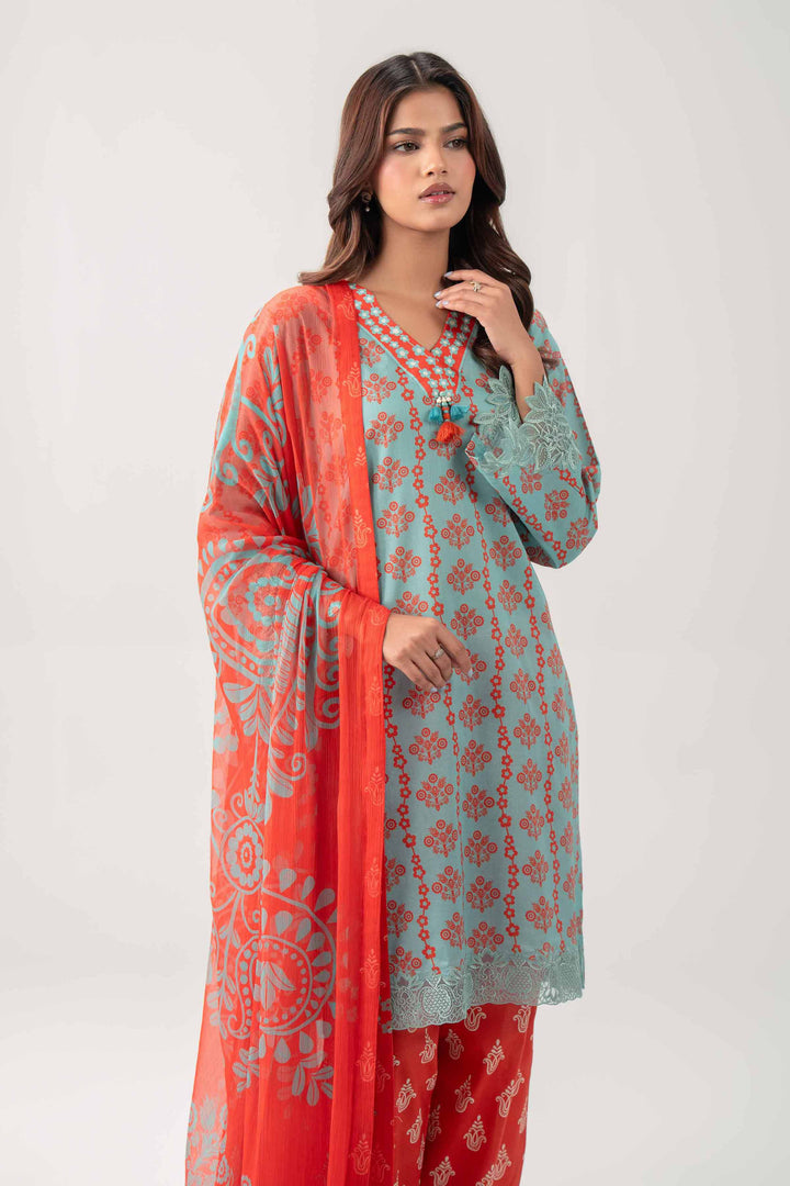 3 Piece - Digital Printed Embroidered Suit