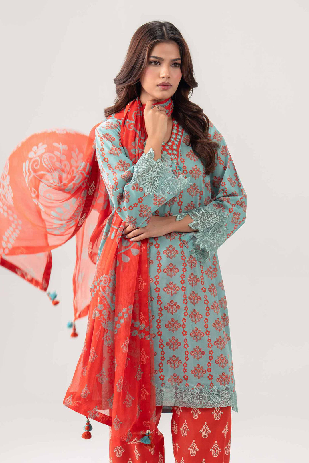 3 Piece - Digital Printed Embroidered Suit