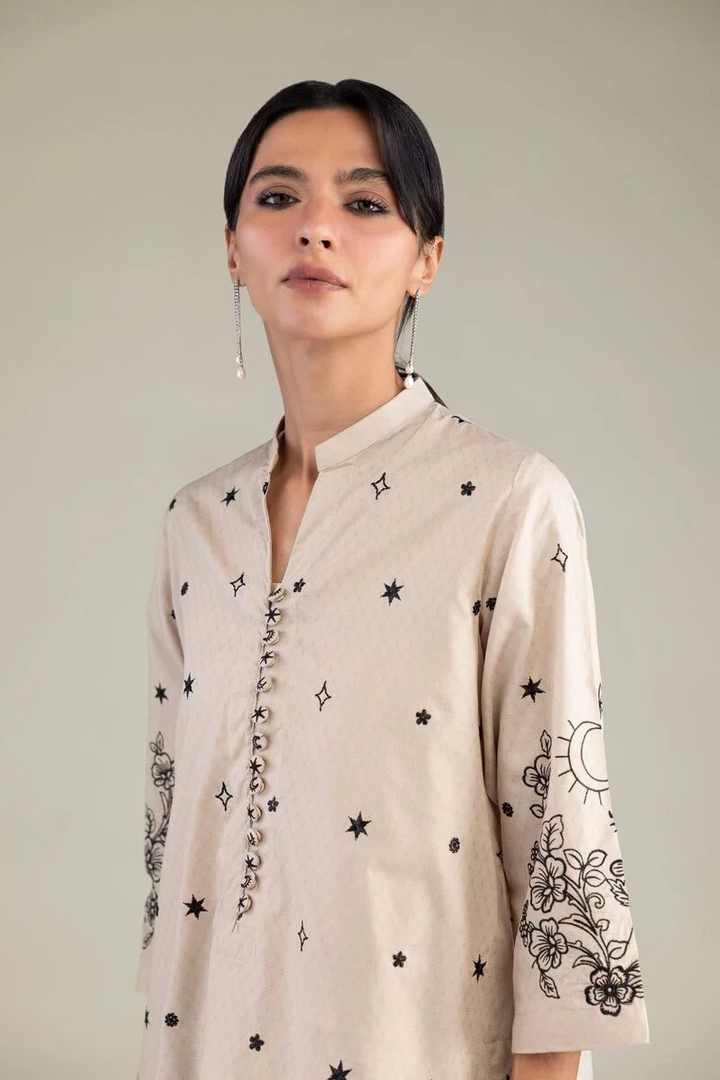Embroidered | Cotton Dobby Beige Floral 2 pc