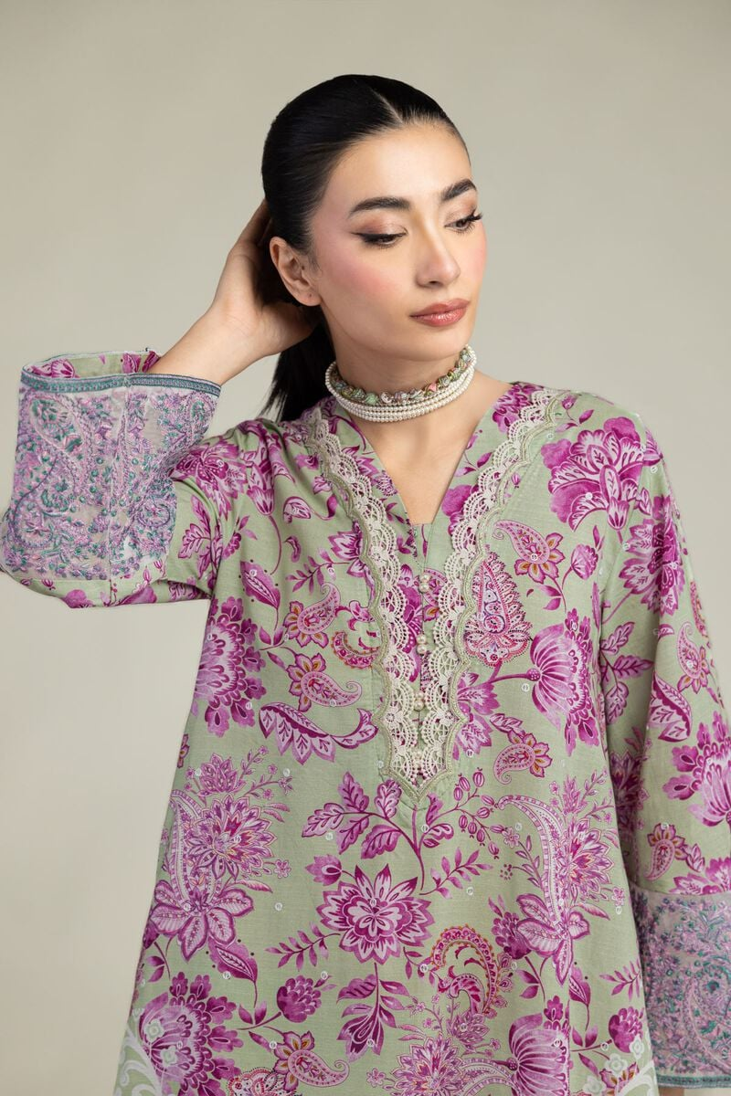 Embroidered | Raw Silk Floral Longline Kurta