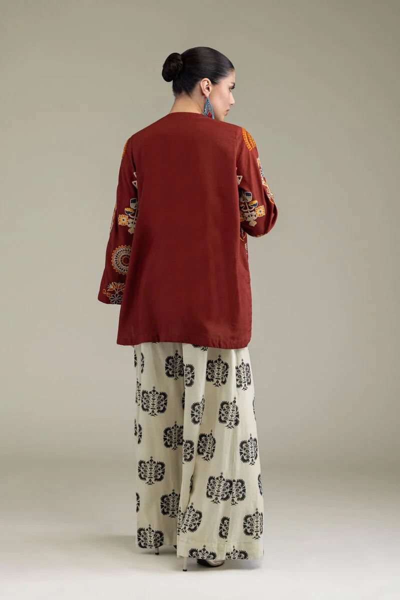 Embroidered | Raw Silk Rust Silk 3 Pc