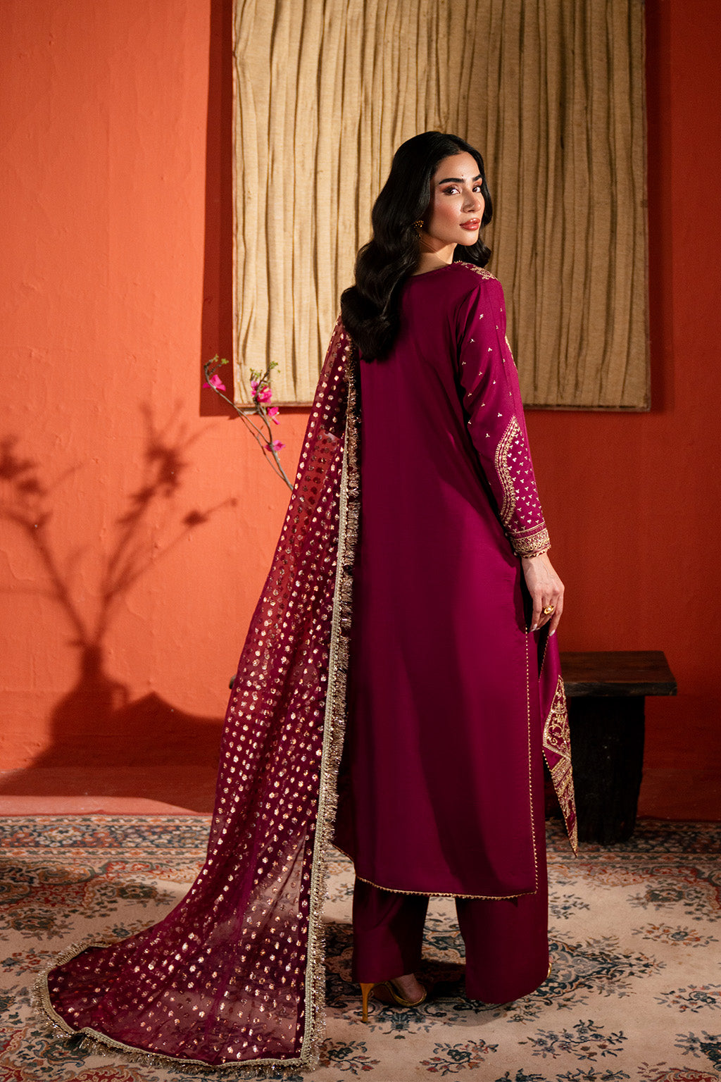 Raw Silk Embroidered Dress Pret