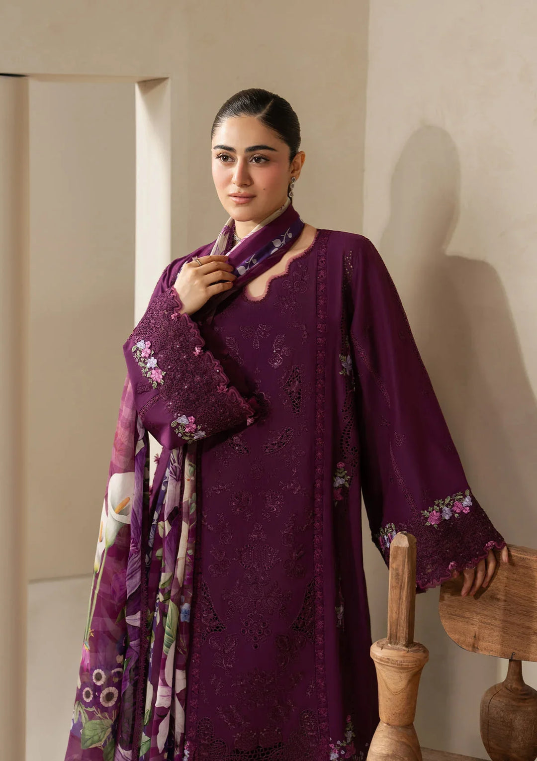 E-CRAFT - CHIKANKARI LAWN WITH CHIFFON DUPATTA &