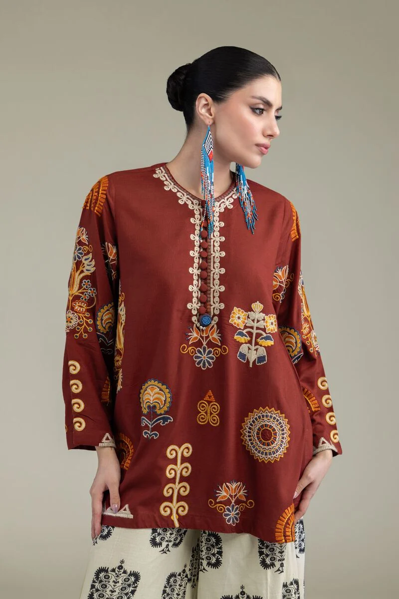 Embroidered | Raw Silk Rust Silk 3 Pc