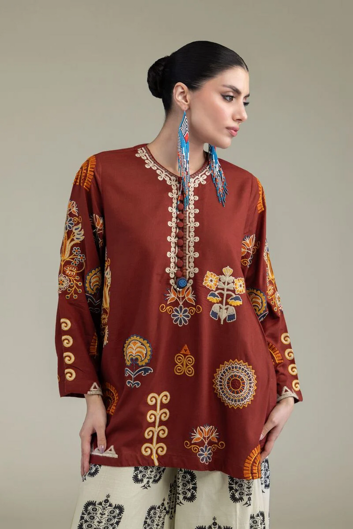 Embroidered | Raw Silk Rust Silk 3 Pc