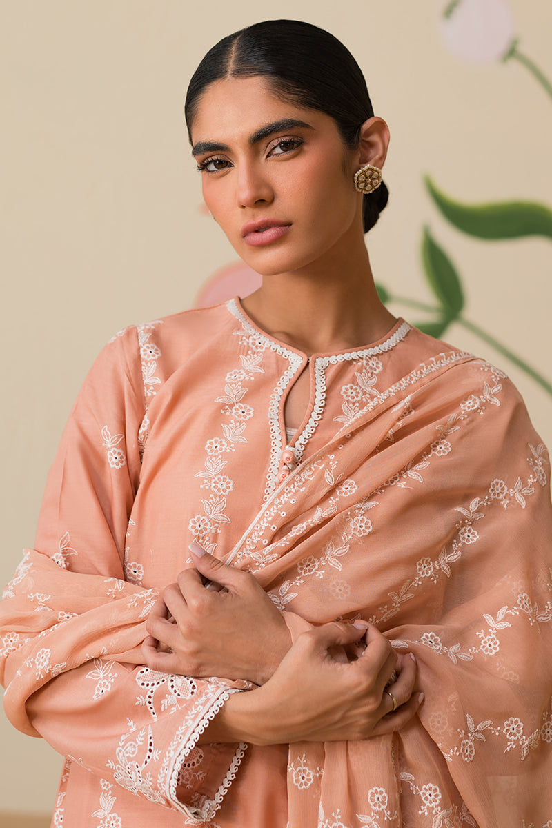 CROSS STITCH CHIKANKARI LAWN-SUNSET PINK