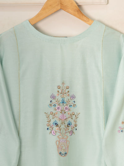 3 Piece- Pure Silk Net Embroidered Suit