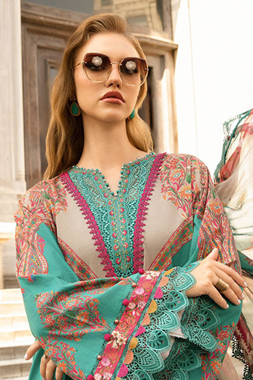 Maria.B M Print 3 Piece Unstitched Printed Linen Suit | MPT-2304-A