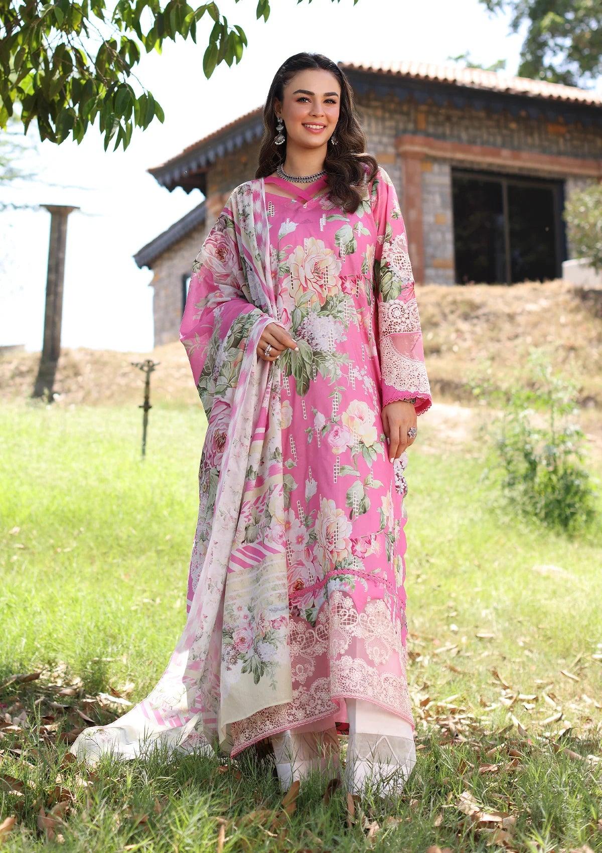 ELAF PRINT CHIKANKARI - PINK MUSE