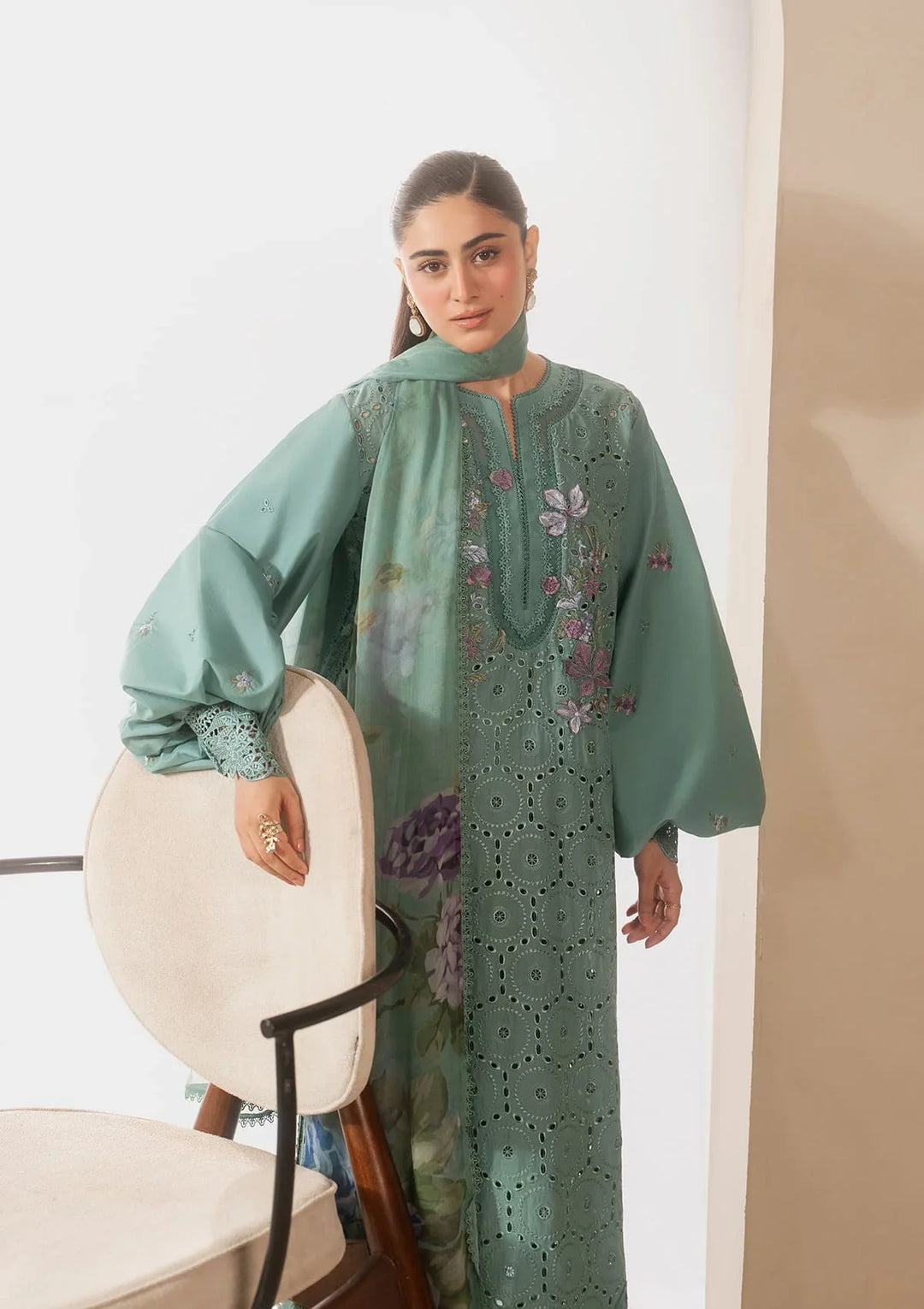 E-CRAFT - CHIKANKARI LAWN WITH CHIFFON DUPATTA &
